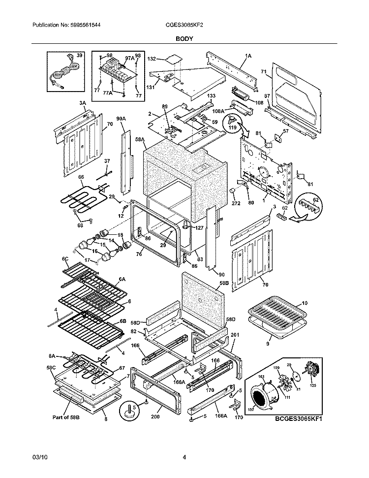 BODY Diagram and Parts List for CGES3065KF2  Frigidaire Range