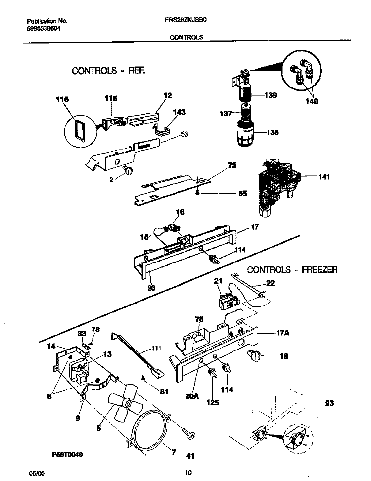 CONTROLS Diagram and Parts List for FRS26ZNJSB0  Frigidaire Refrigerator
