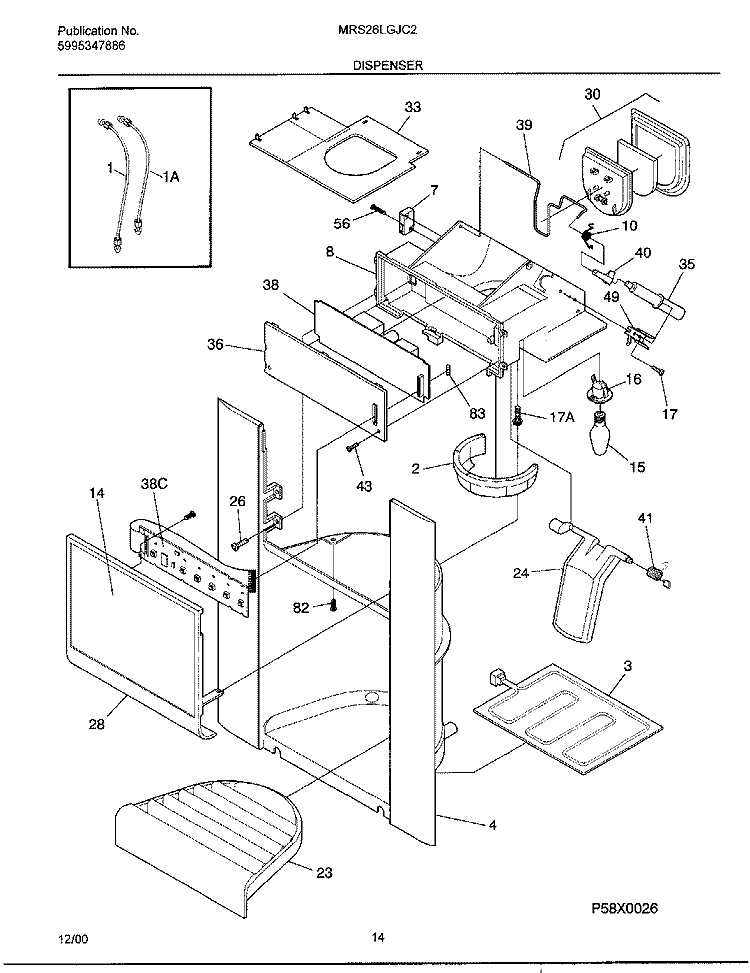DISPENSER Diagram and Parts List for MRS26LGJC2  Frigidaire Refrigerator