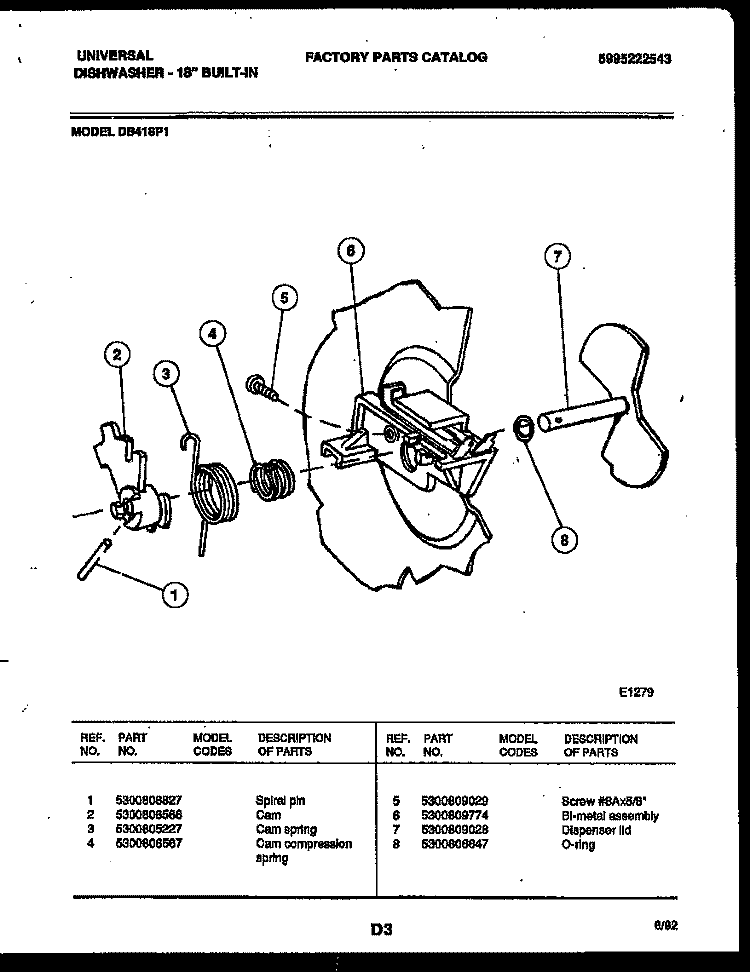 CAM Diagram and Parts List for DB418PW1  Frigidaire Dishwasher