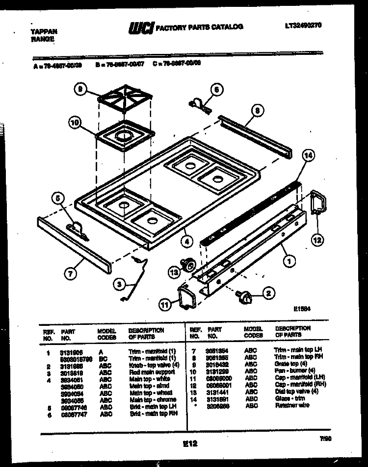 COOKTOP PARTS Diagram and Parts List for 76-4667-00-08  Tappan Microwave Oven Combo