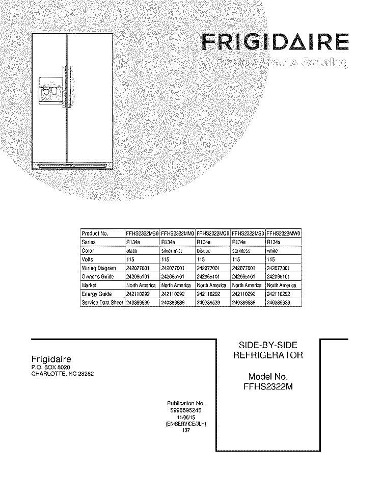 COVER Diagram and Parts List for FFHS2322MM0  Frigidaire Refrigerator