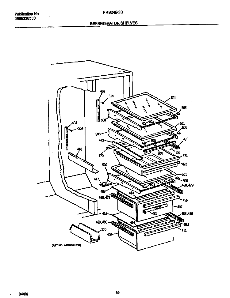 REF SHELVES Diagram and Parts List for FRS24BGDW0  Frigidaire Refrigerator