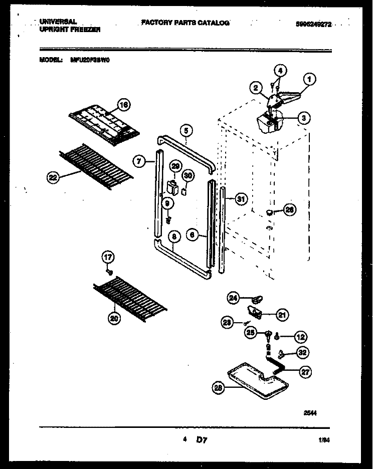 CABINET PARTS Diagram and Parts List for MFU20F3BW0  Uni Freezer