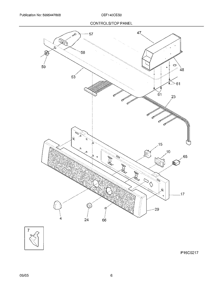 CONTROLS / TOP PANEL Diagram and Parts List for CEF140CES0  Frigidaire Dryer
