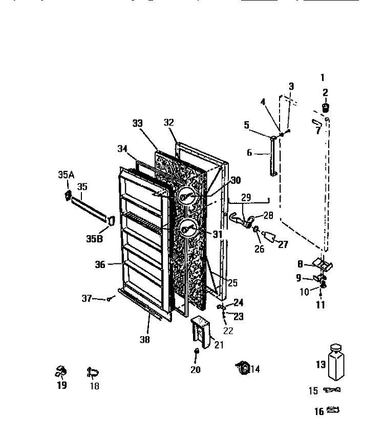 DOOR Diagram and Parts List for FU196JRW1  Frigidaire Freezer