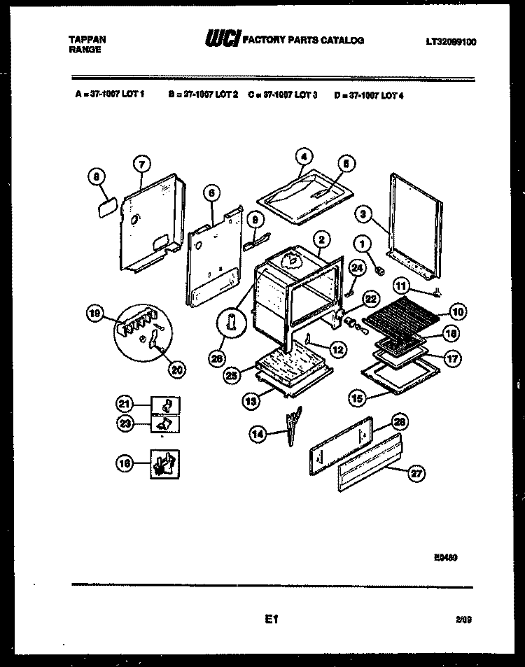 BODY PARTS Diagram and Parts List for 37-1007-23-04  Tappan Range