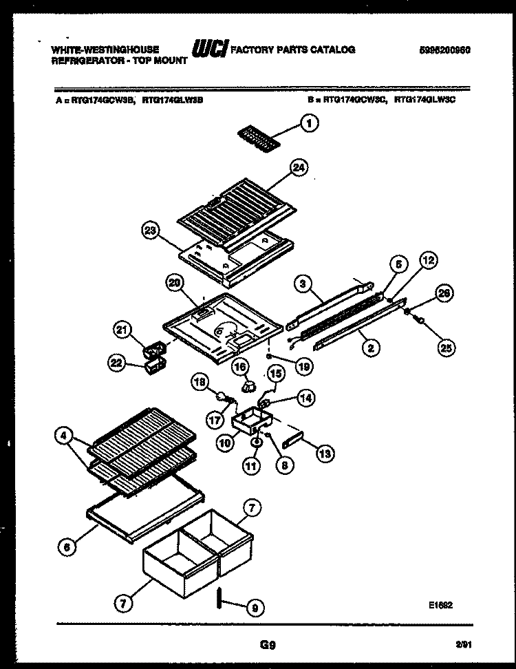 SHELVES AND SUPPORTS Diagram and Parts List for RTG174GCH3C  Frigidaire Refrigerator