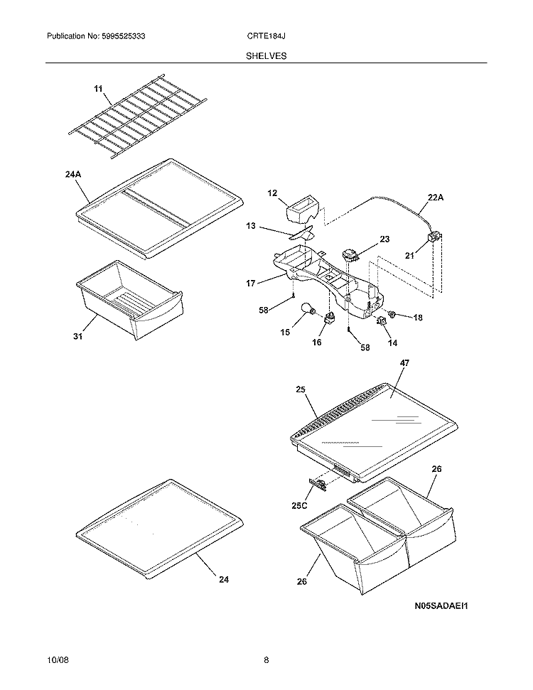 SHELVES Diagram and Parts List for CRTE184JW2  Crosley Refrigerator