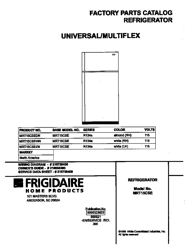 COVER Diagram and Parts List for MRT15CSEWN  Frigidaire Refrigerator