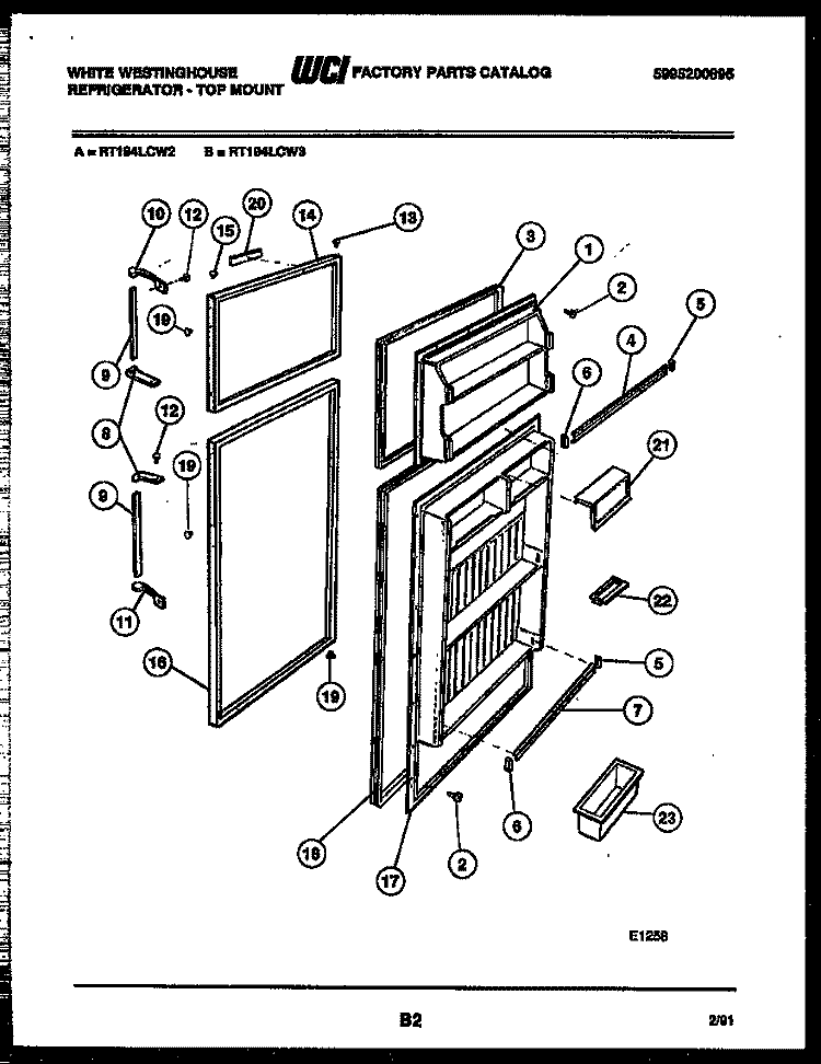 DOOR PARTS Diagram and Parts List for RT194LCW3  Frigidaire Refrigerator
