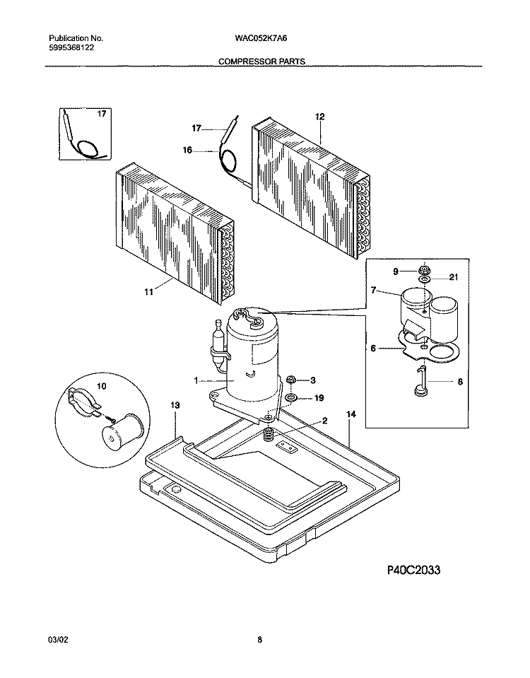 COMPRESSOR PARTS Diagram and Parts List for WAC052K7A6  Westinghouse Air Conditioner