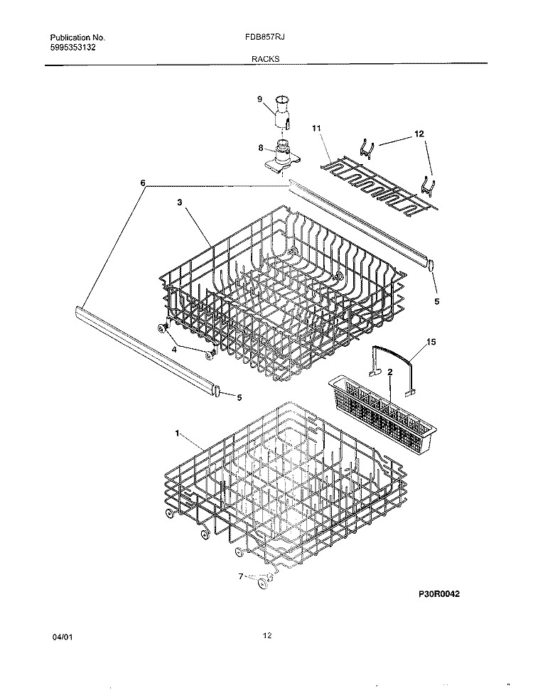 RACKS Diagram and Parts List for FDB857RJB1  Frigidaire Dishwasher