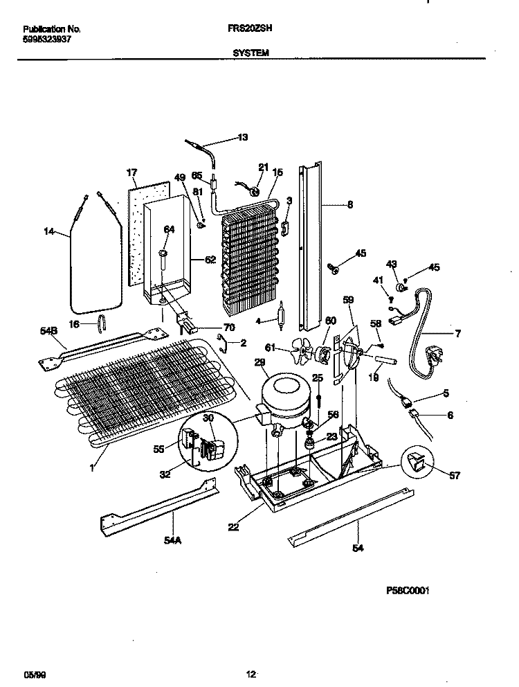 SYSTEM Diagram and Parts List for FRS20ZSHB0  Frigidaire Refrigerator
