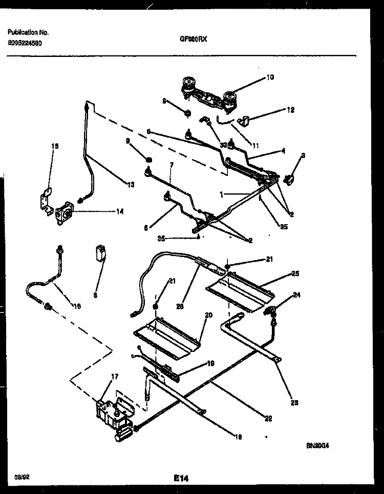 BURNER, MANIFOLD AND GAS CONTROL Diagram and Parts List for GF680RXD1  Frigidaire Range