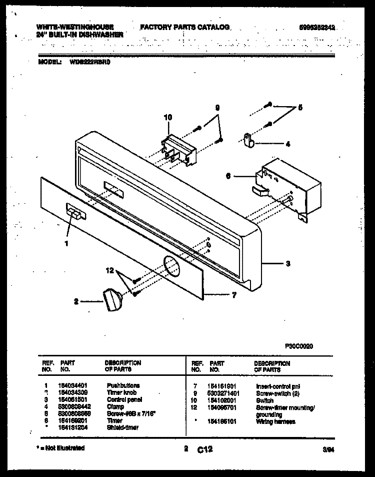 CONSOLE AND CONTROL PARTS Diagram and Parts List for WDB222RBR0  Frigidaire Dishwasher