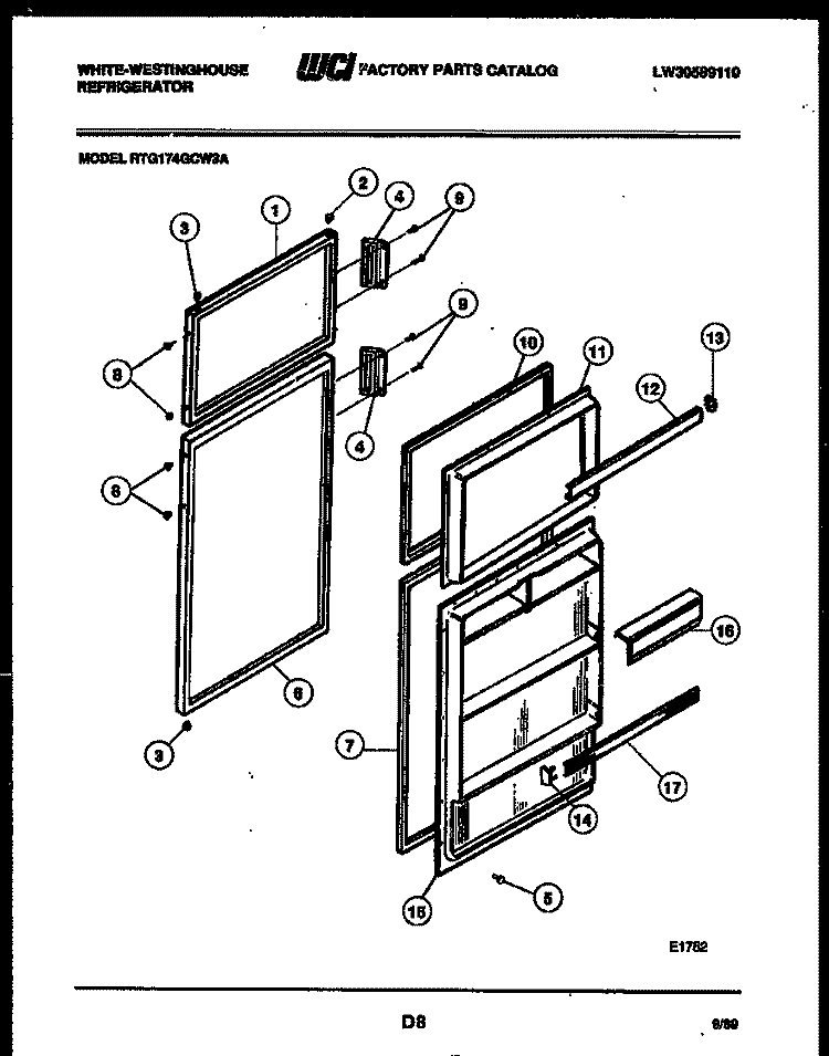 DOOR PARTS Diagram and Parts List for RTG174GCH3A  Frigidaire Refrigerator
