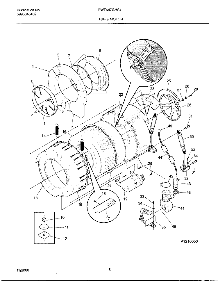 WSHR TUB, MOTOR Diagram and Parts List for FWT647GHS1  Frigidaire Washer