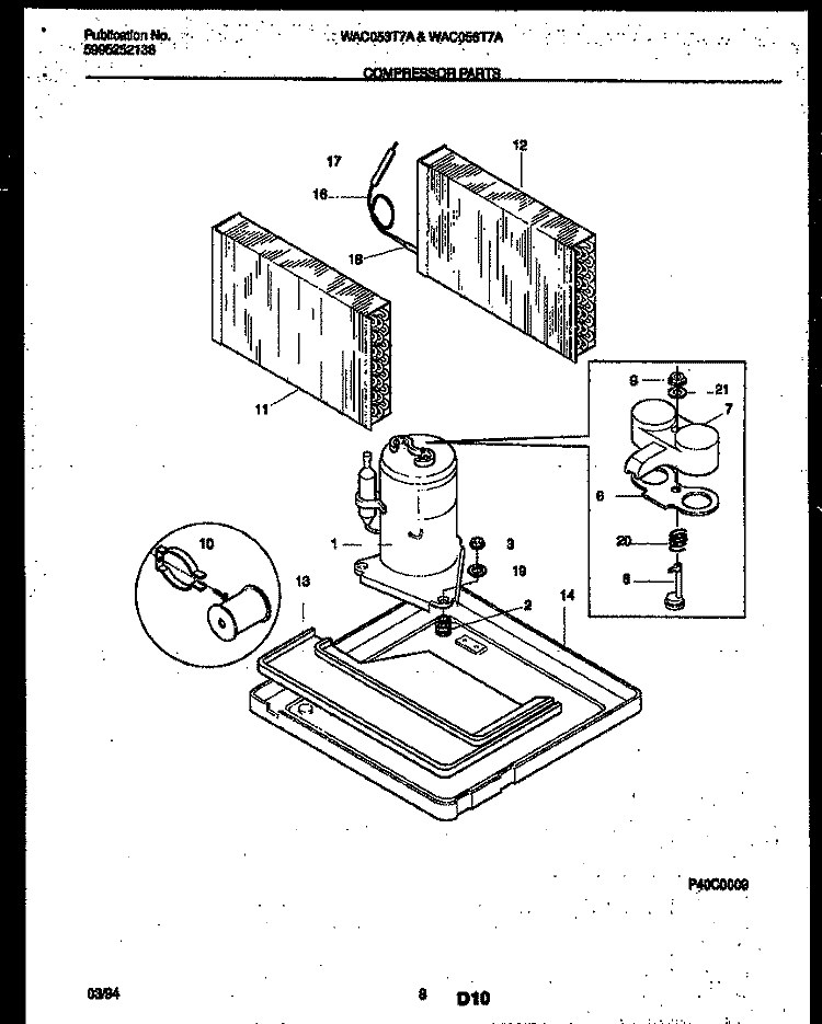 COMPRESSOR PARTS Diagram and Parts List for WAC053T7A3  Frigidaire Air Conditioner