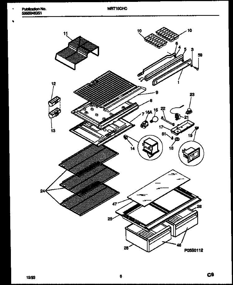 SHELVES AND SUPPORTS Diagram and Parts List for MRT18CHCZ1  Frigidaire Refrigerator