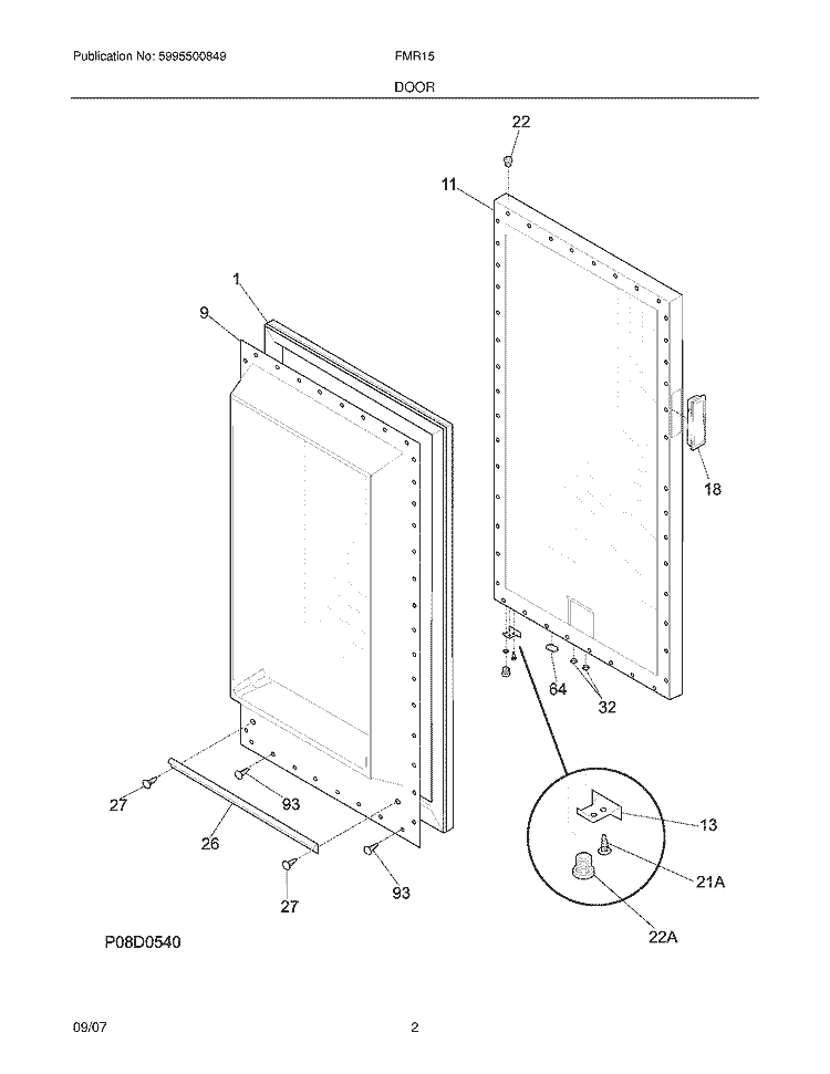 DOOR Diagram and Parts List for FMR15  Electrolux Freezer