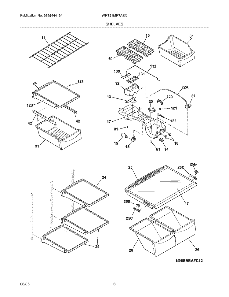 SHELVES Diagram and Parts List for WRT21MR7ASN  Westinghouse Refrigerator