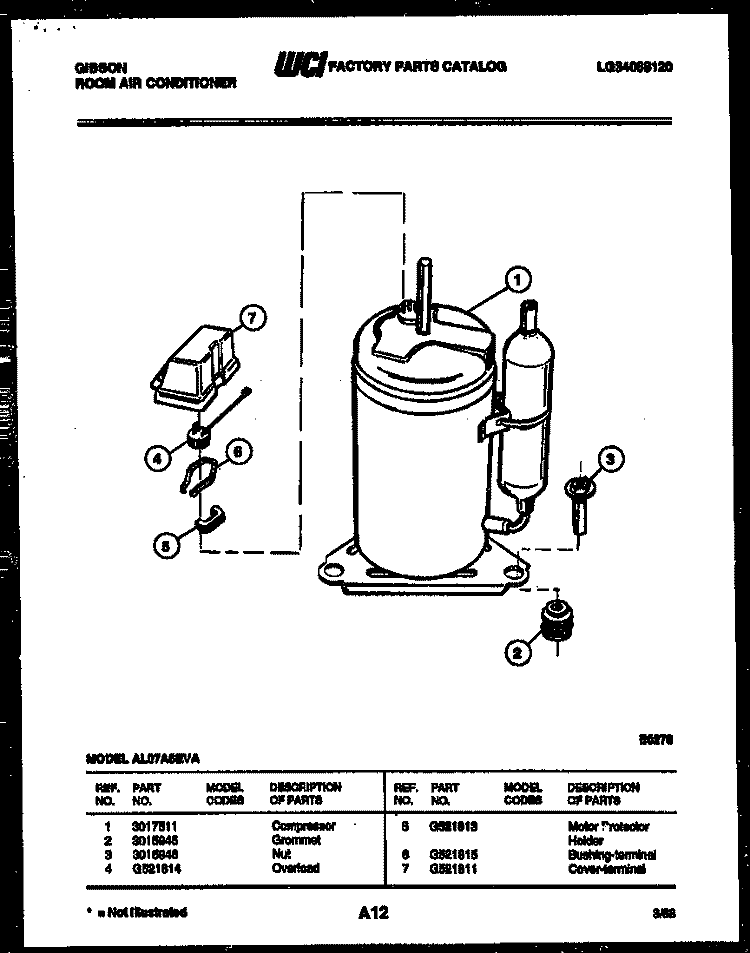 COMPRESSOR PARTS Diagram and Parts List for AL07A6EVA  Gibson Air Conditioner