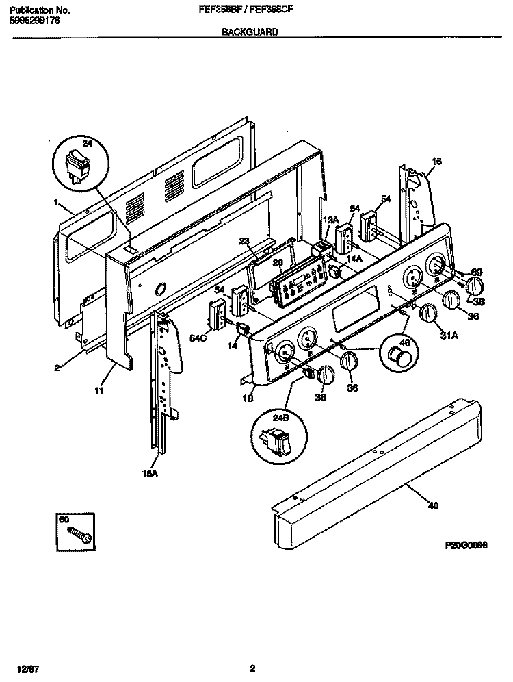 BACKGUARD Diagram and Parts List for FEF358CFSA  Frigidaire Range