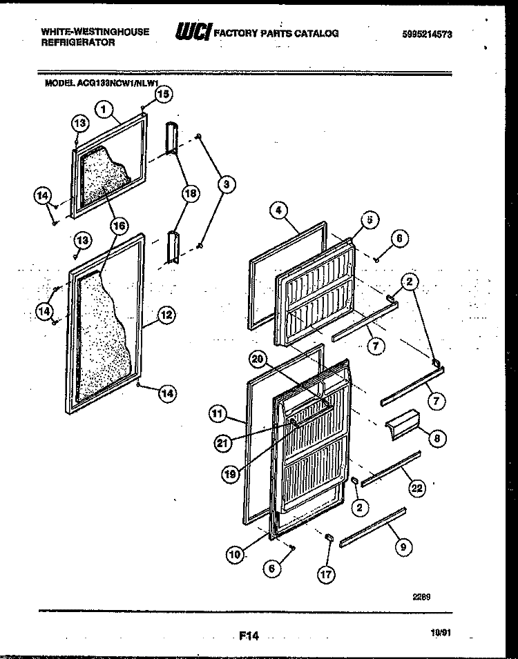 DOOR PARTS Diagram and Parts List for ACG133NCW1  Frigidaire Refrigerator