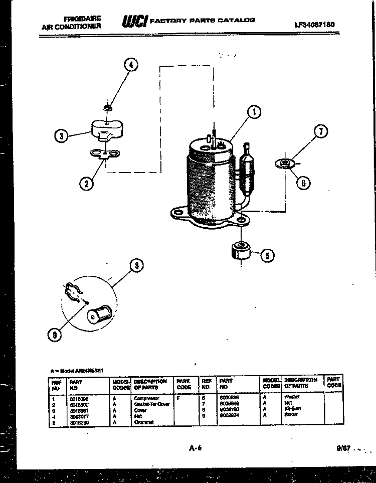 COMPRESSOR PARTS Diagram and Parts List for AR24NS8E1  Frigidaire Air Conditioner