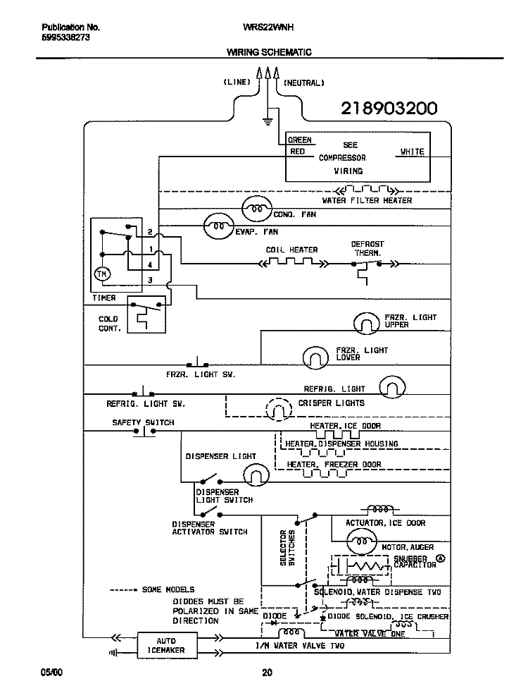 WIRING DIAGRAM Diagram and Parts List for WRS22WNHW4  Frigidaire Refrigerator