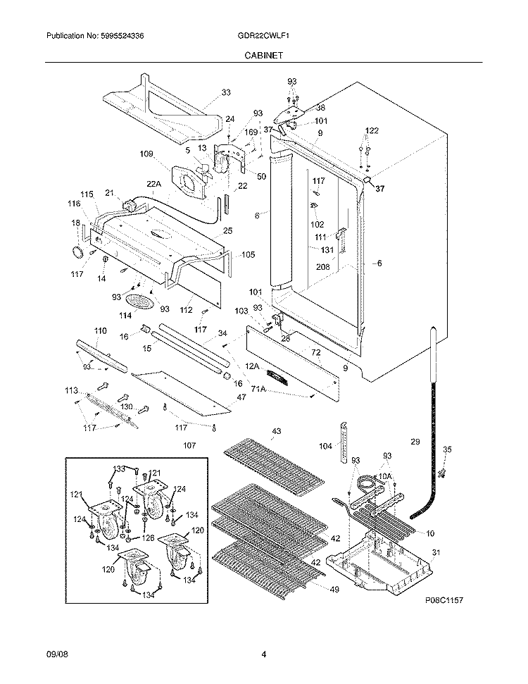 CABINET Diagram and Parts List for GDR22CWLF1  Frigidaire Refrigerator