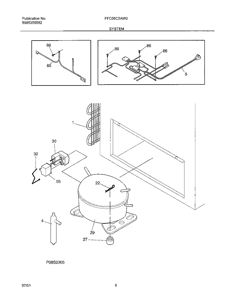 SYSTEM Diagram and Parts List for FFC05C2AW0  Frigidaire Freezer