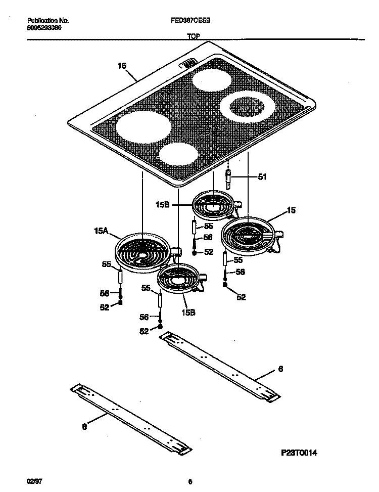 TOP Diagram and Parts List for FED387CESB  Frigidaire Wall Oven