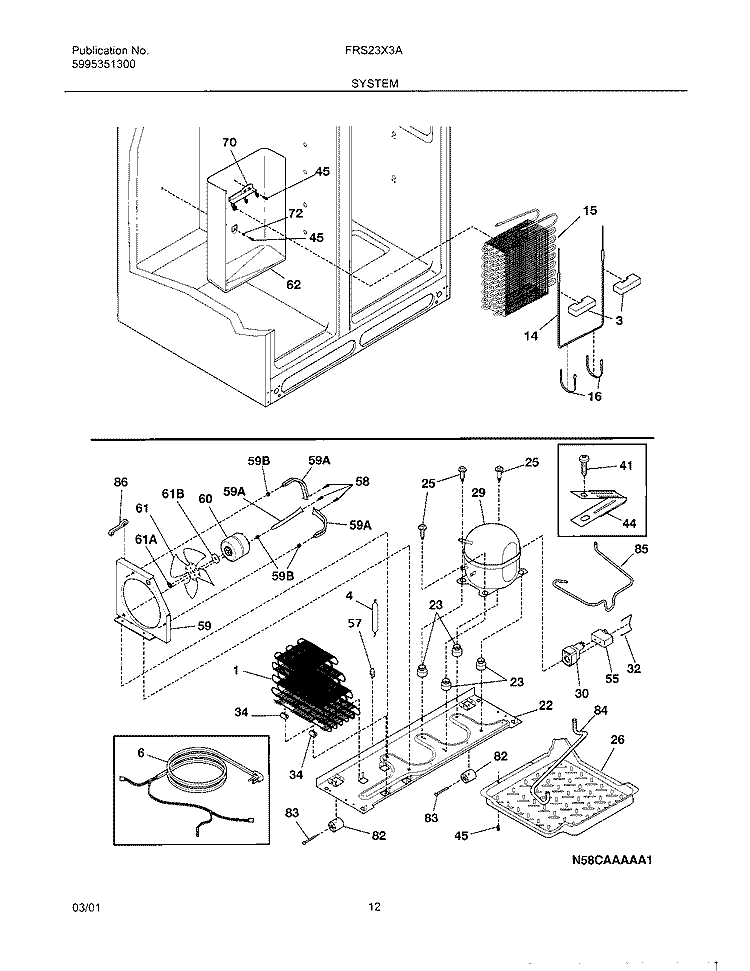 SYSTEM Diagram and Parts List for FRS23X3AW0  Frigidaire Refrigerator