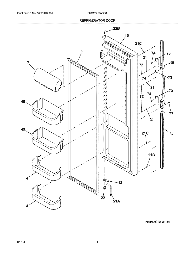 REFRIGERATOR DOOR Diagram and Parts List for FRS26H5ASBA  Frigidaire Refrigerator