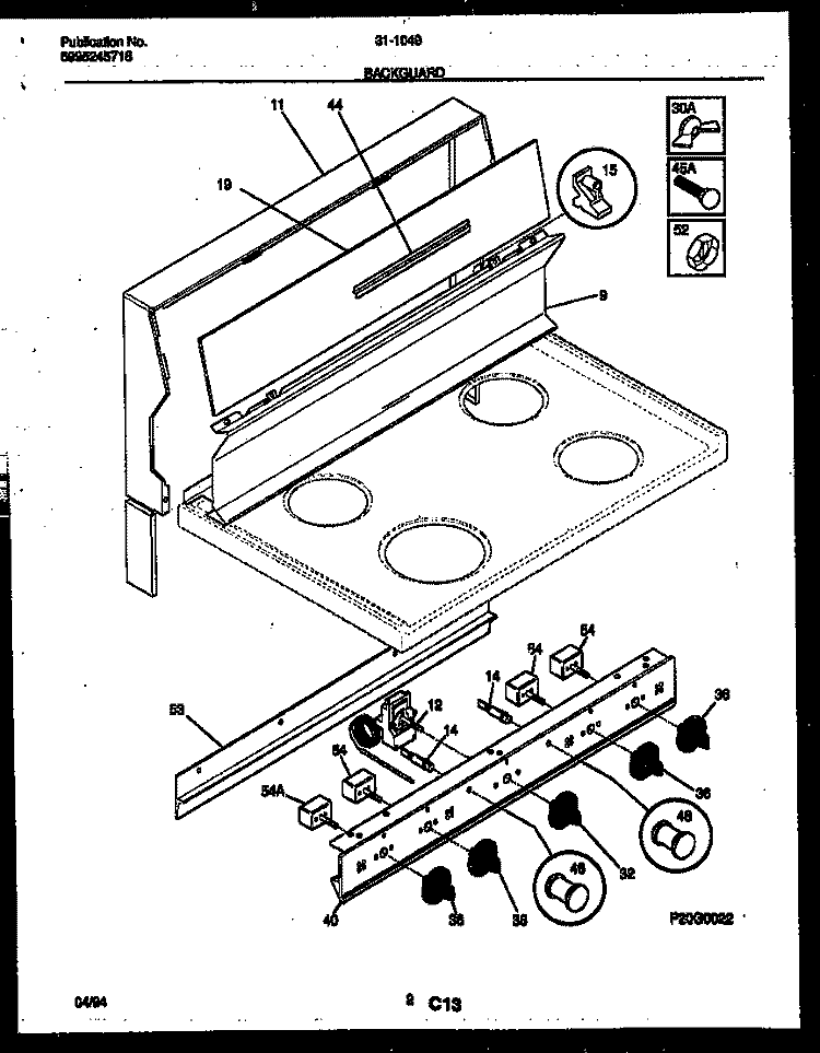 BACKGUARD Diagram and Parts List for 31-1049-23-06  Tappan Range