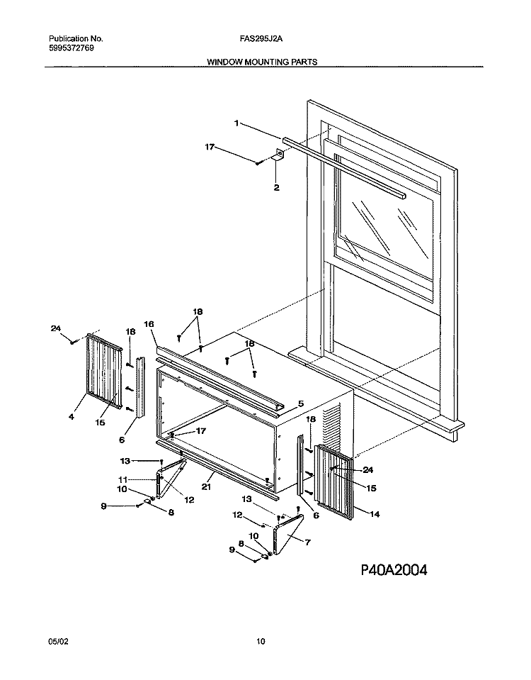 WINDOW MOUNTING PARTS Diagram and Parts List for FAS295J2A4  Frigidaire Air Conditioner