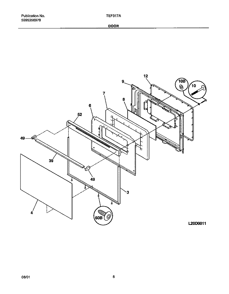 DOOR Diagram and Parts List for TEF317AUA  Tappan Range