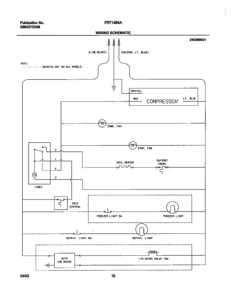 WIRING SCHEMATIC Diagram and Parts List for FRT14B4AZ1  Frigidaire Refrigerator