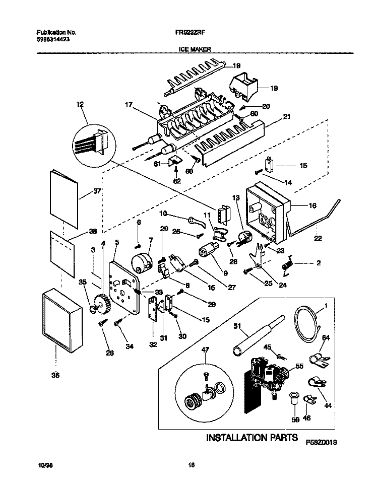 ICE MAKER Diagram and Parts List for FRS22ZRFD3  Frigidaire Refrigerator