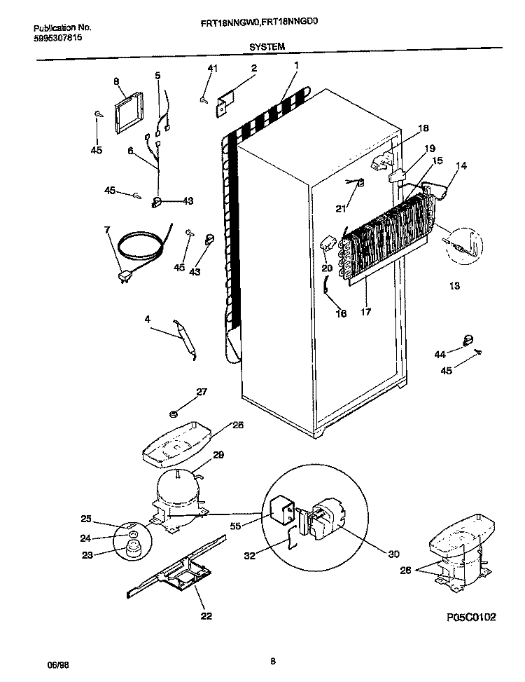 SYSTEM Diagram and Parts List for FRT18NNGD0  Frigidaire Refrigerator