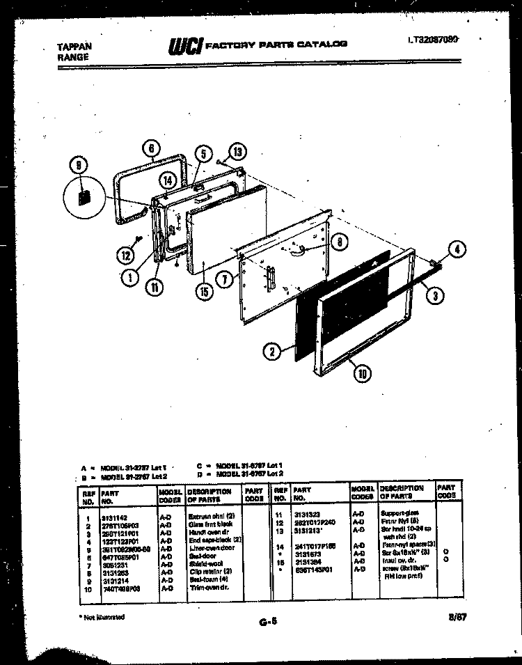 DOOR PARTS Diagram and Parts List for 31-2757-66-01  Tappan Range