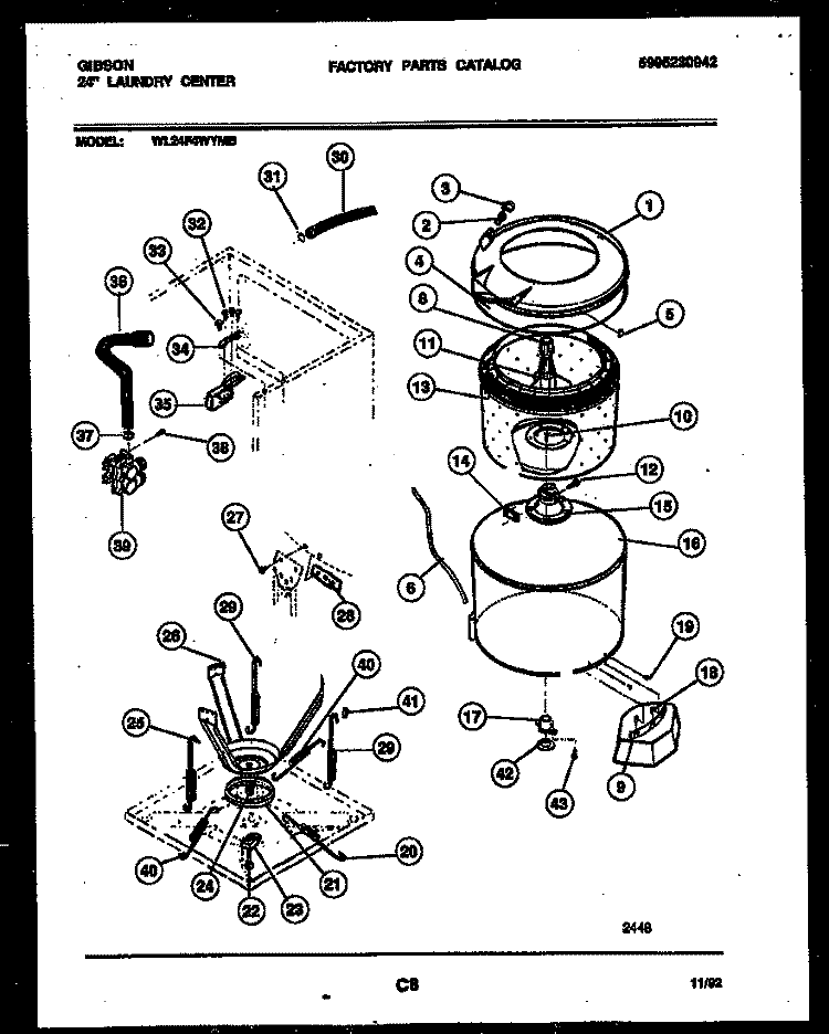 TUB AND WATER INLET Diagram and Parts List for WL24F4WYMB  Gibson Washer