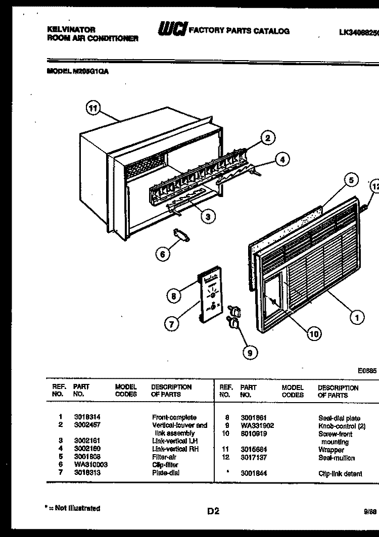 CABINET PARTS Diagram and Parts List for M205G1QA  Kelvinator Air Conditioner