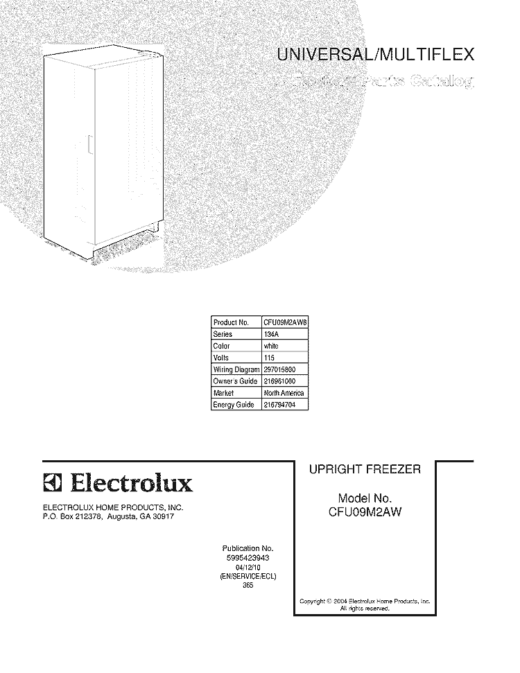 COVER Diagram and Parts List for CFU09M2AW8  Uni Freezer