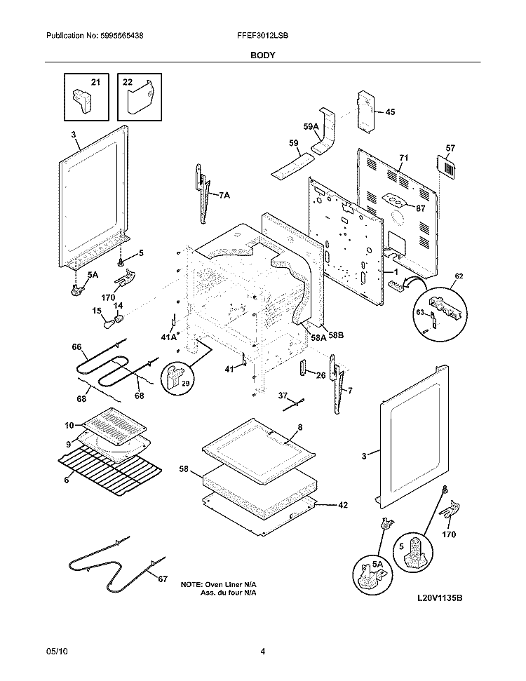 BODY Diagram and Parts List for FFEF3012LSB  Frigidaire Range