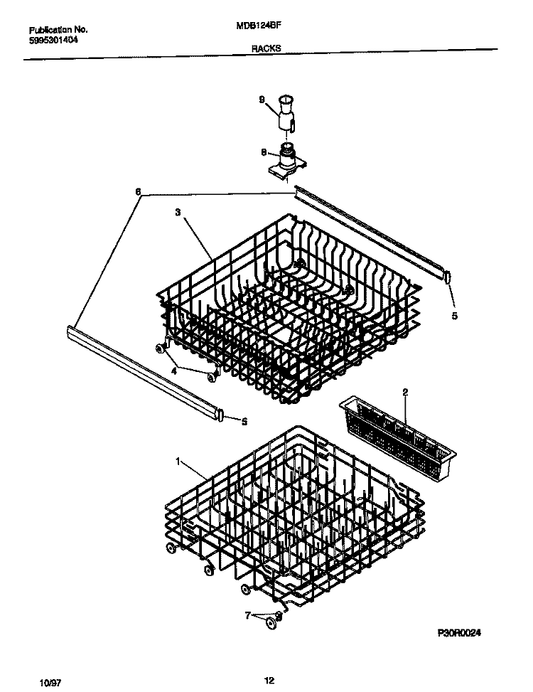 RACKS Diagram and Parts List for MDB124BFR2  Frigidaire Dishwasher