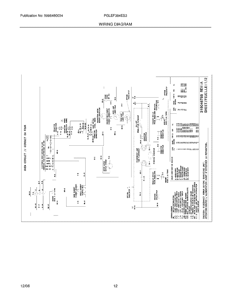 WIRING DIAGRAM Diagram and Parts List for PGLEF384ES3  Frigidaire Range