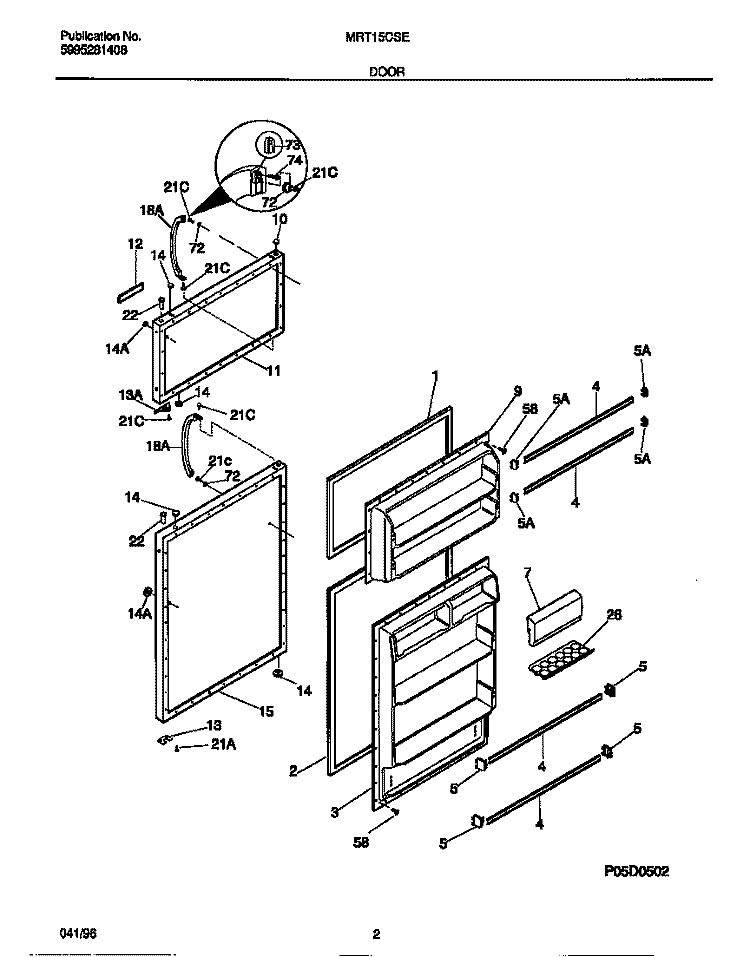 DOOR Diagram and Parts List for MRT15CSEZ0  Frigidaire Refrigerator